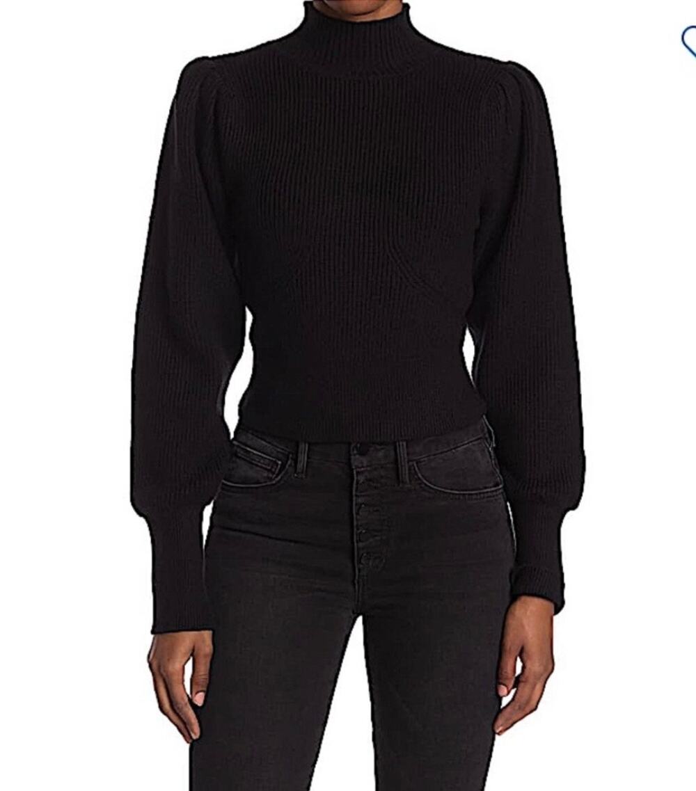 Astr the Label Puff Sleeve Mock Neck Sweater Sz. XS black ribbed viscose blend